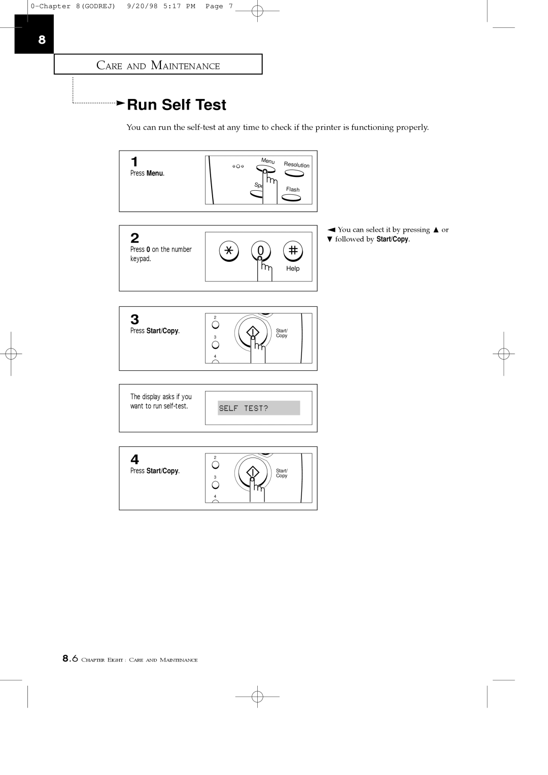 Samsung SF3000T manual Run Self Test 