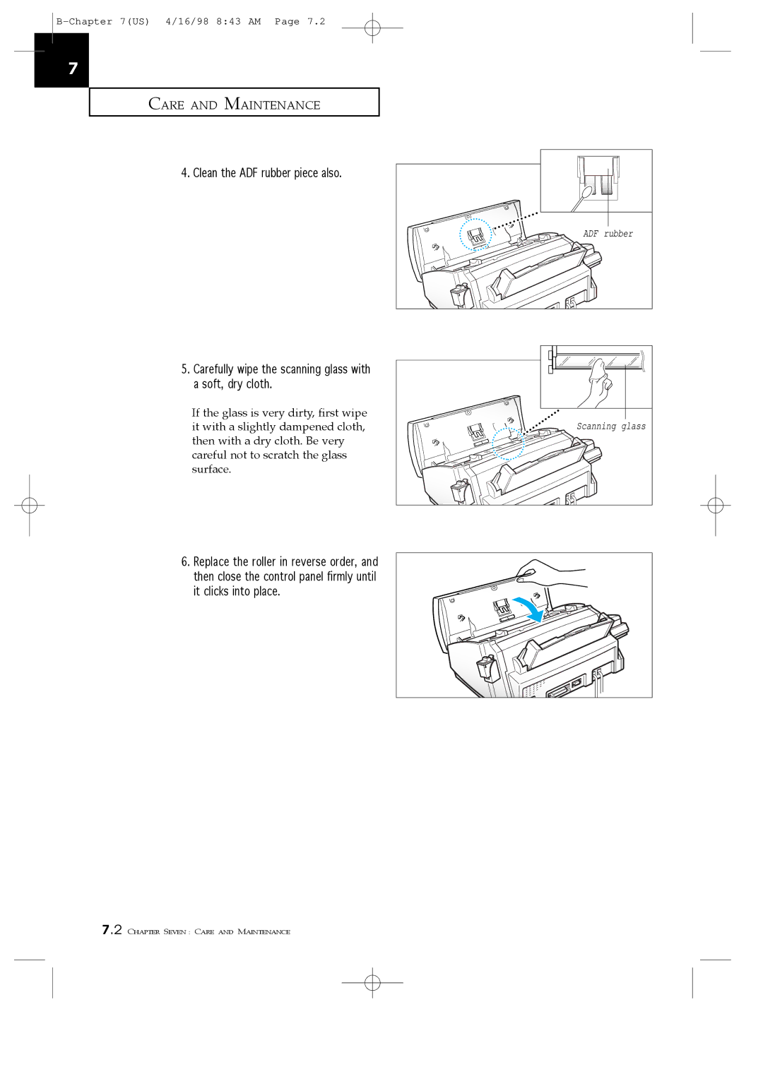 Samsung SF4200, SF4100, SF4000 manual Clean the ADF rubber piece also 