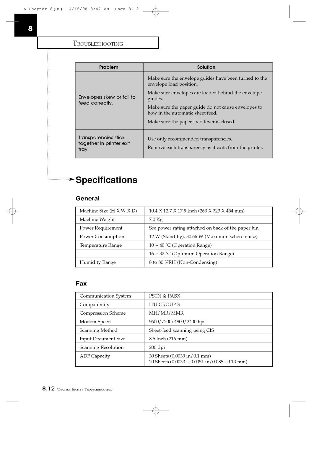 Samsung SF4200, SF4100, SF4000 manual Specifications, General, Fax 