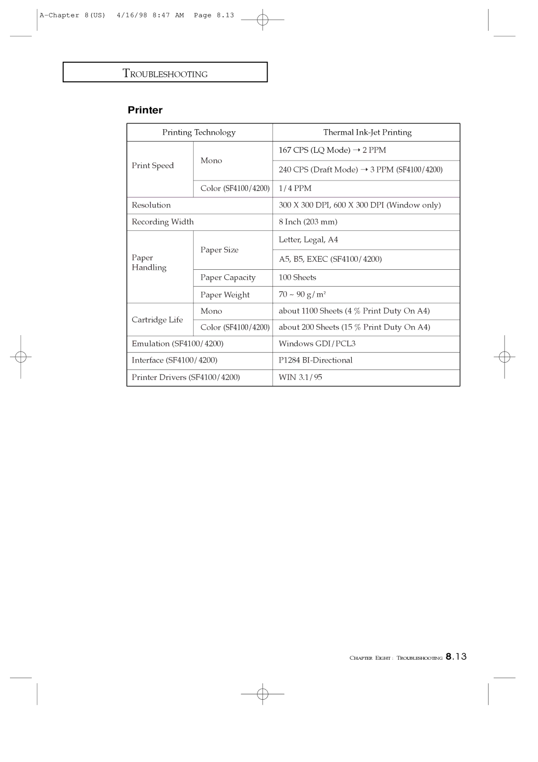 Samsung SF4000, SF4200 manual Printer, Color SF4100/4200 