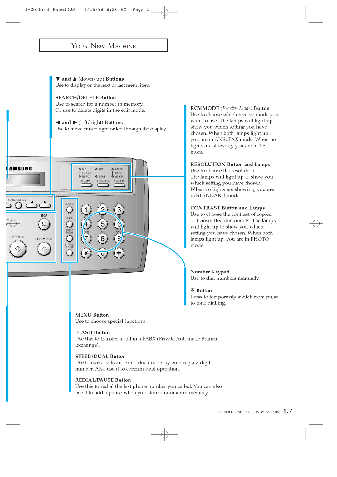 Samsung SF4200, SF4100, SF4000 manual ¹ down/up Buttons 