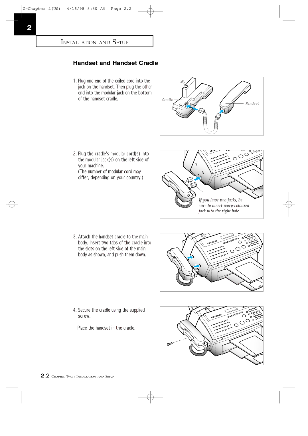 Samsung SF4100, SF4200, SF4000 Handset and Handset Cradle, Number of modular cord may differ, depending on your country 