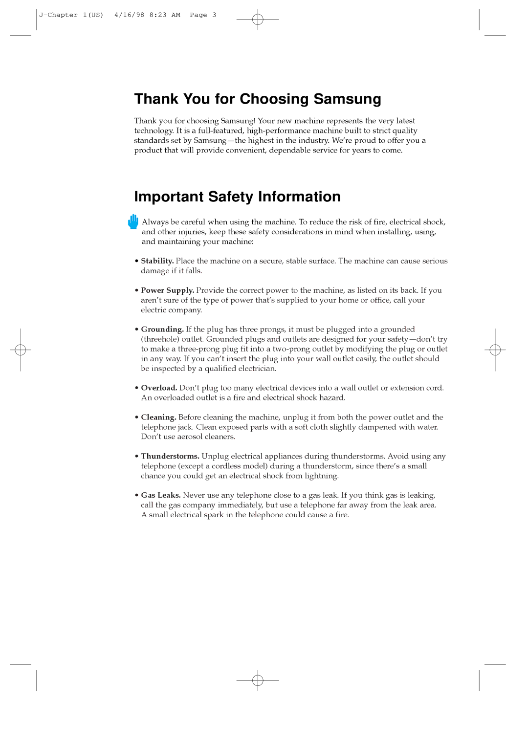 Samsung SF4000, SF4100, SF4200 manual Thank You for Choosing Samsung, Important Safety Information 