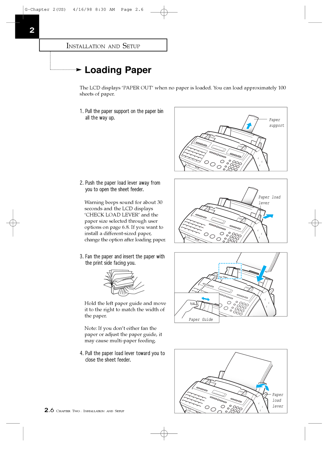 Samsung SF4200, SF4100, SF4000 manual Loading Paper, Pull the paper support on the paper bin all the way up 