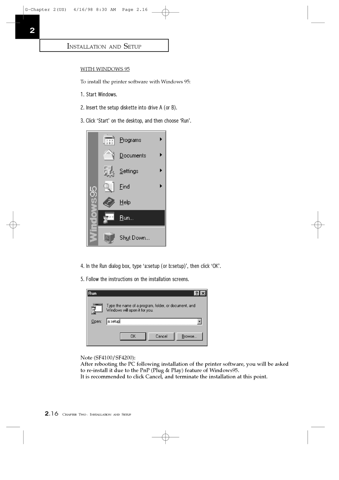 Samsung SF4000, SF4100, SF4200 manual Installation and Setup With Windows 