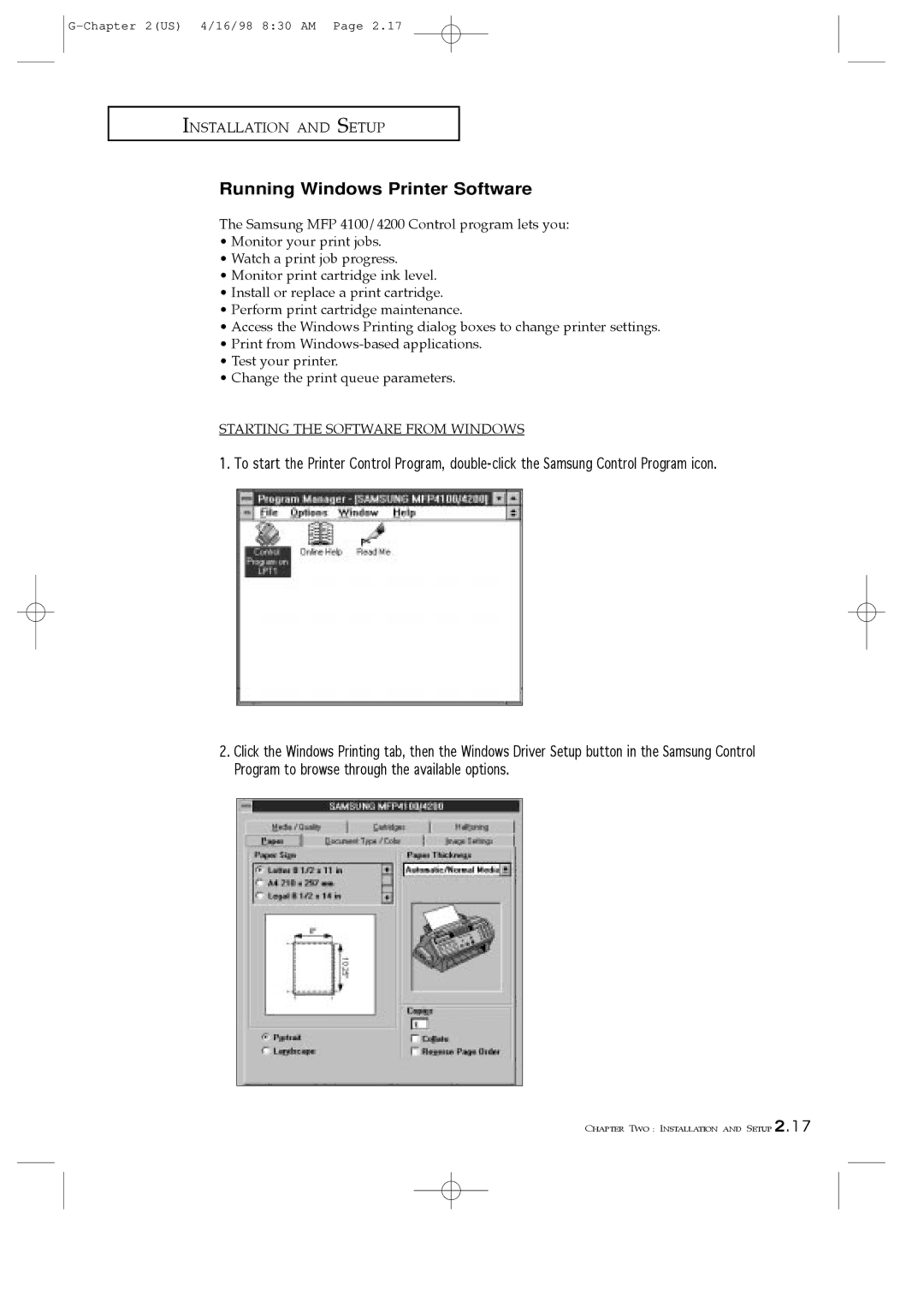 Samsung SF4100, SF4200, SF4000 manual Running Windows Printer Software, Starting the Software from Windows 