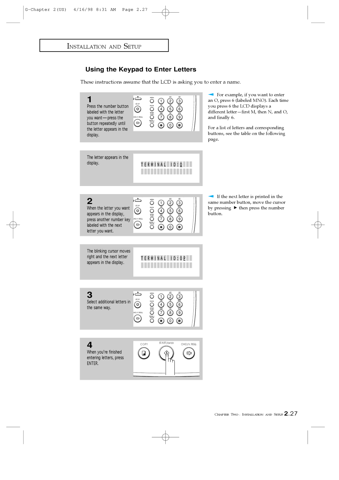 Samsung SF4200, SF4100, SF4000 manual Using the Keypad to Enter Letters 