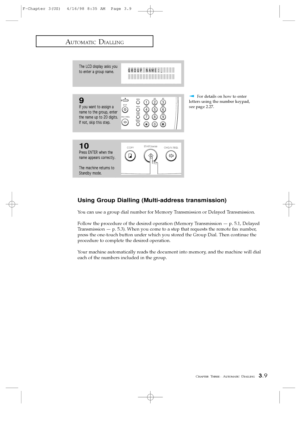 Samsung SF4100, SF4200, SF4000 manual Using Group Dialling Multi-address transmission 