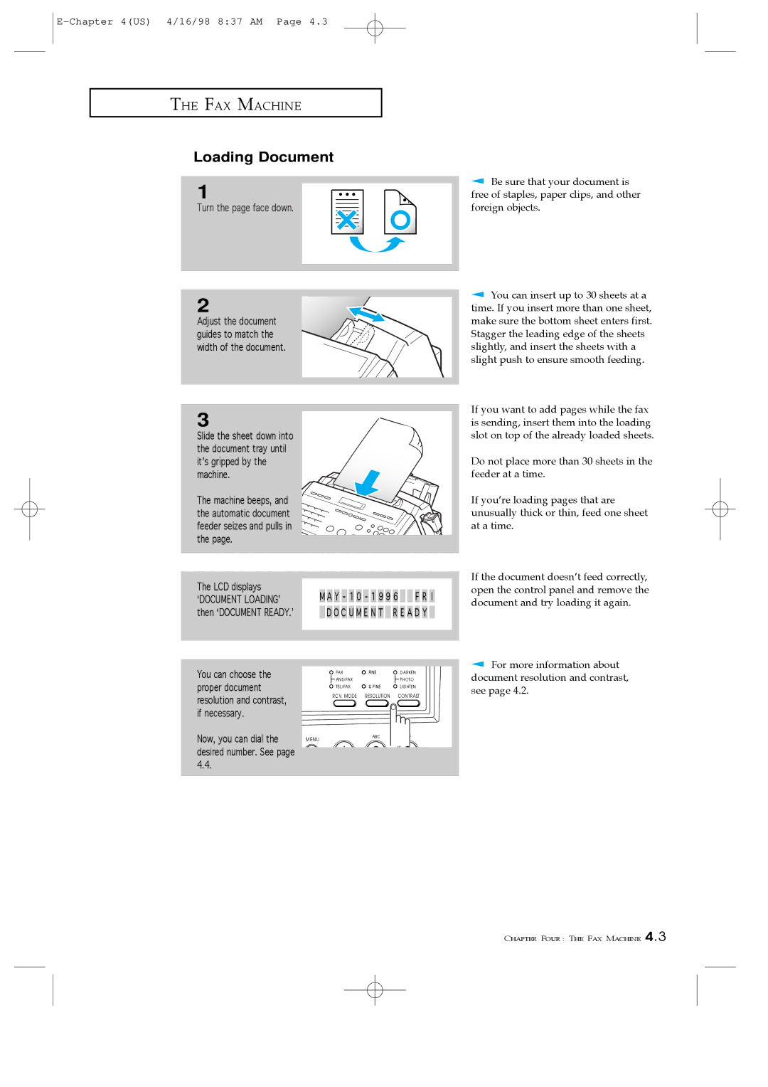 Samsung SF4100 Loading Document, Turn the page face down, You can choose, Proper document, If necessary Now, you can dial 