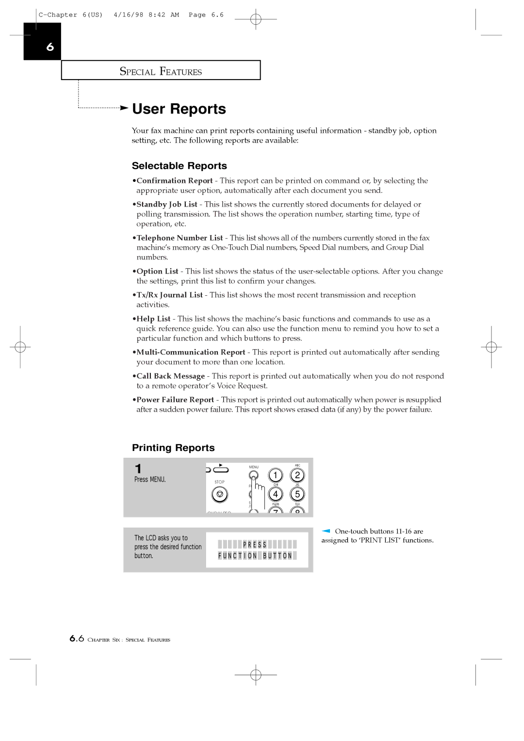 Samsung SF4200, SF4100, SF4000 manual User Reports, Selectable Reports, Printing Reports 