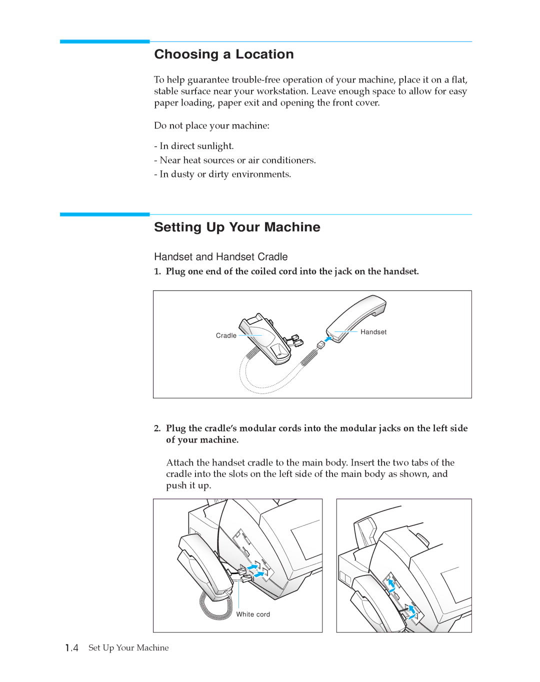 Samsung SF4500 manual Choosing a Location, Setting Up Your Machine 