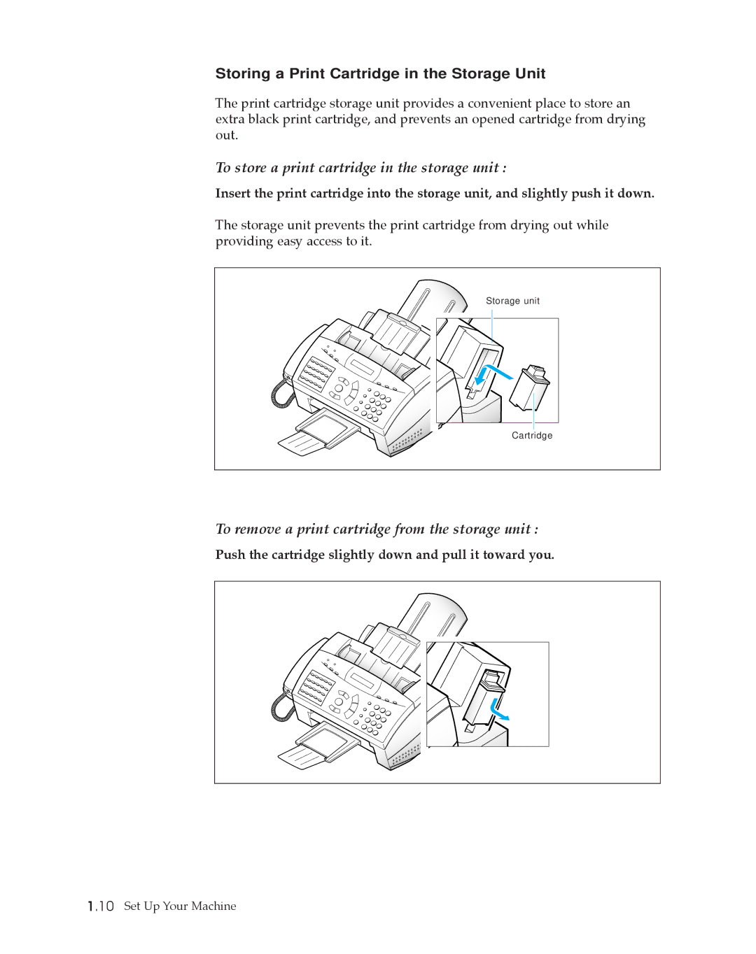 Samsung SF4500 manual To store a print cartridge in the storage unit, Storing a Print Cartridge in the Storage Unit 