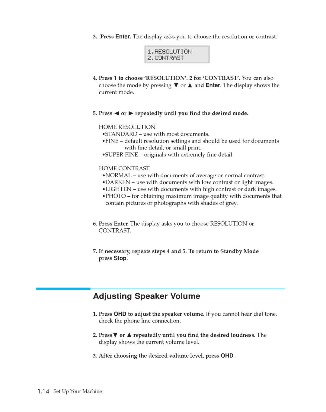 Samsung SF4500 manual Adjusting Speaker Volume, Home Resolution 