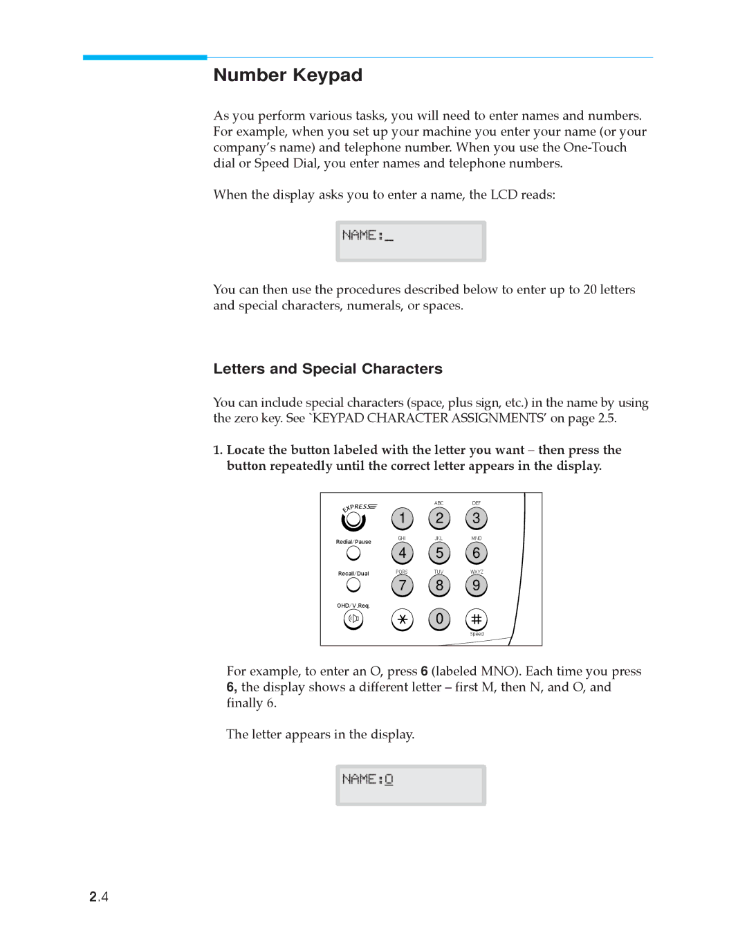 Samsung SF4500 manual Number Keypad, Letters and Special Characters 