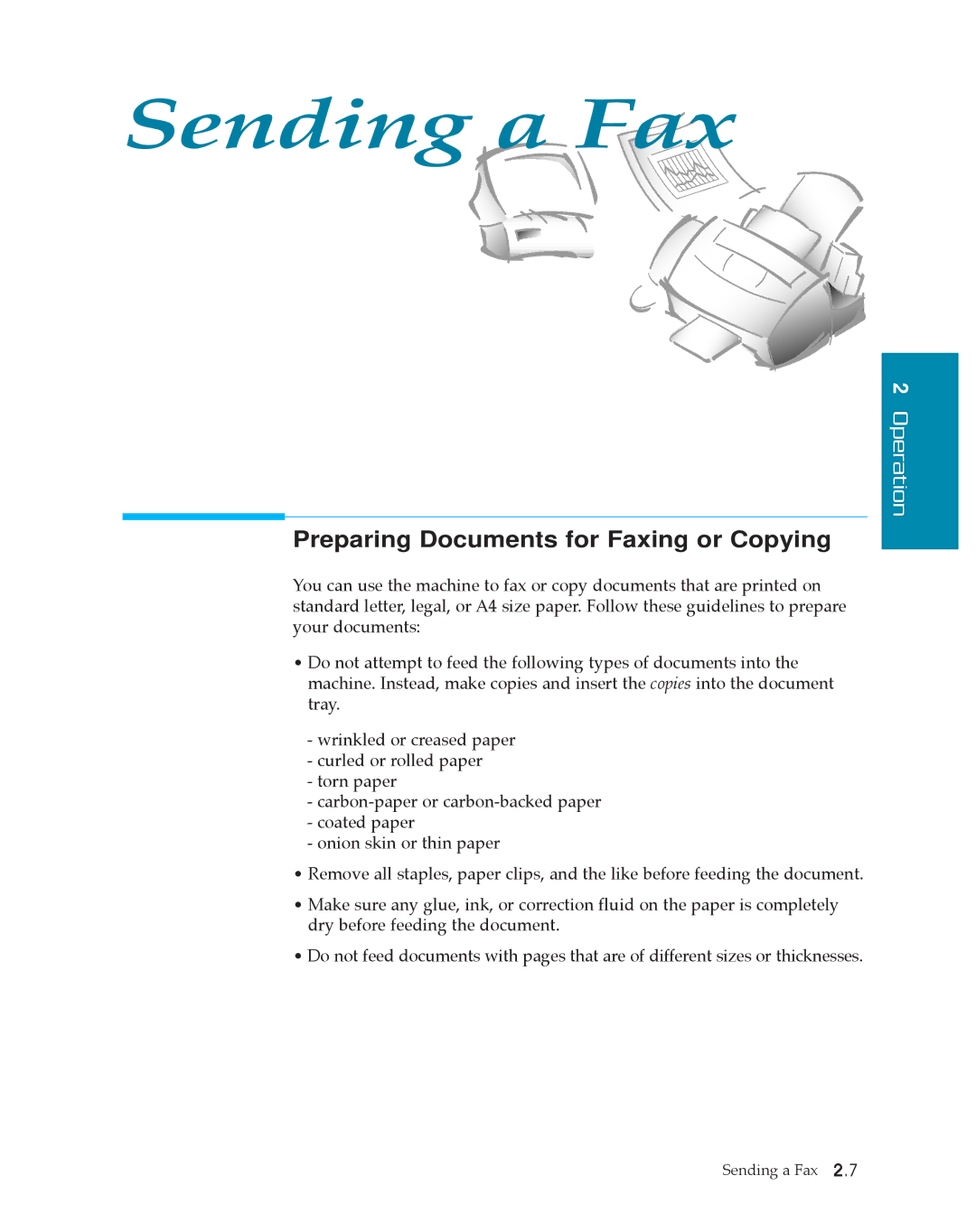 Samsung SF4500 manual Sending a Fax, Preparing Documents for Faxing or Copying 