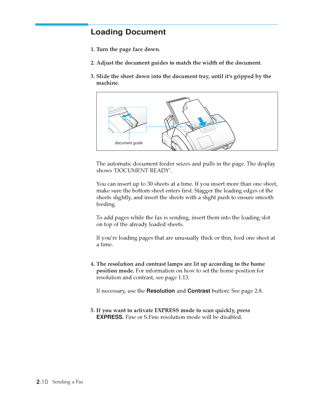 Samsung SF4500 manual Loading Document 