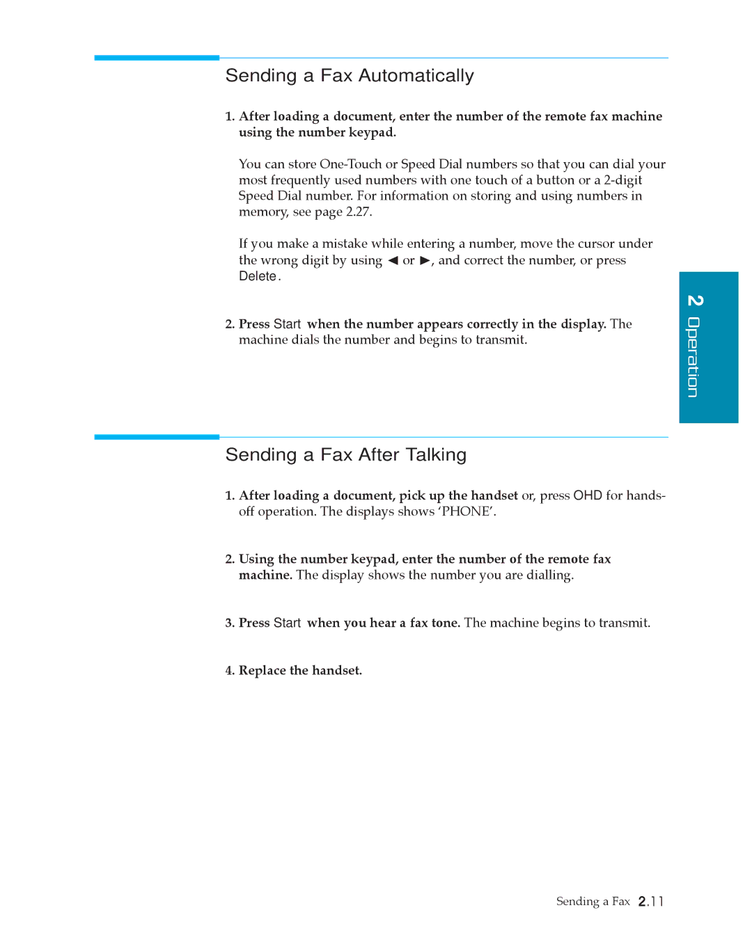 Samsung SF4500 manual Sending a Fax Automatically, Sending a Fax After Talking 