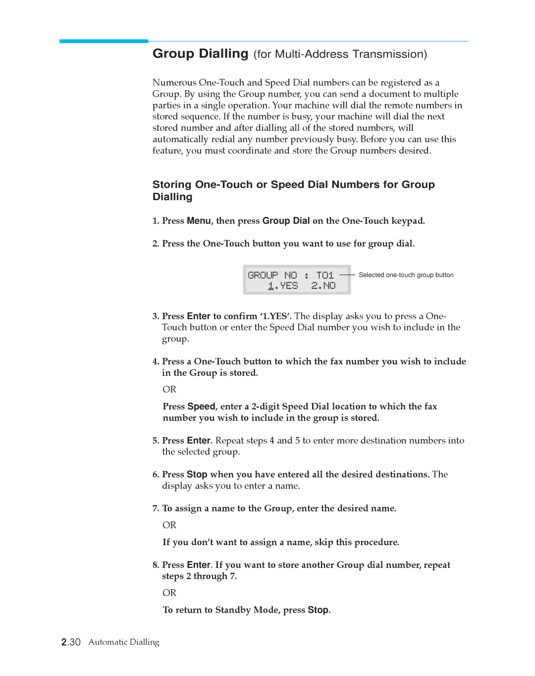 Samsung SF4500 Group Dialling for Multi-Address Transmission, Storing One-Touch or Speed Dial Numbers for Group Dialling 