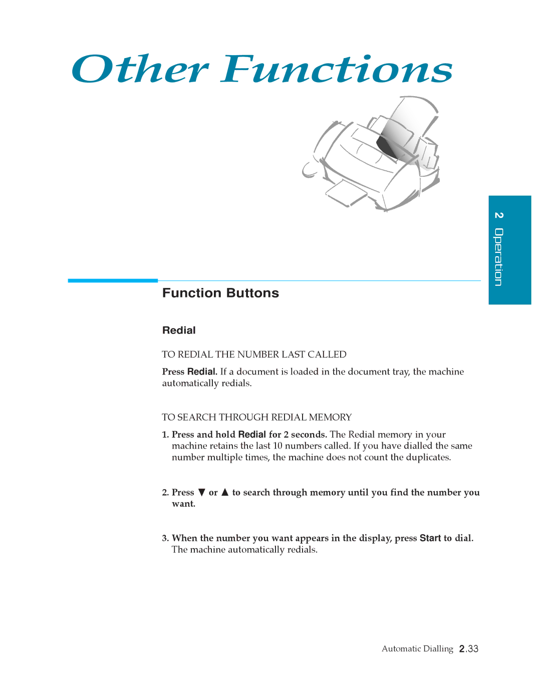 Samsung SF4500 manual Function Buttons, Redial 