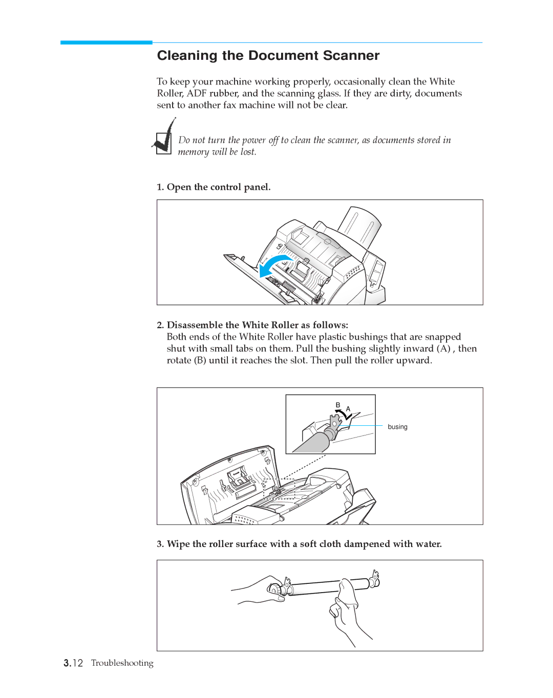 Samsung SF4500 manual Cleaning the Document Scanner 