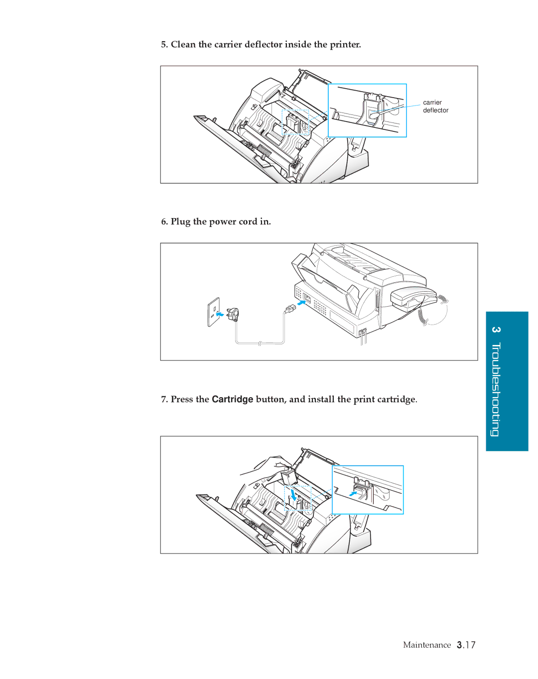 Samsung SF4500 manual Clean the carrier deflector inside the printer 