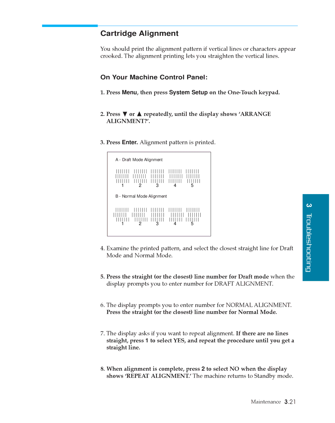 Samsung SF4500 manual Cartridge Alignment, On Your Machine Control Panel 