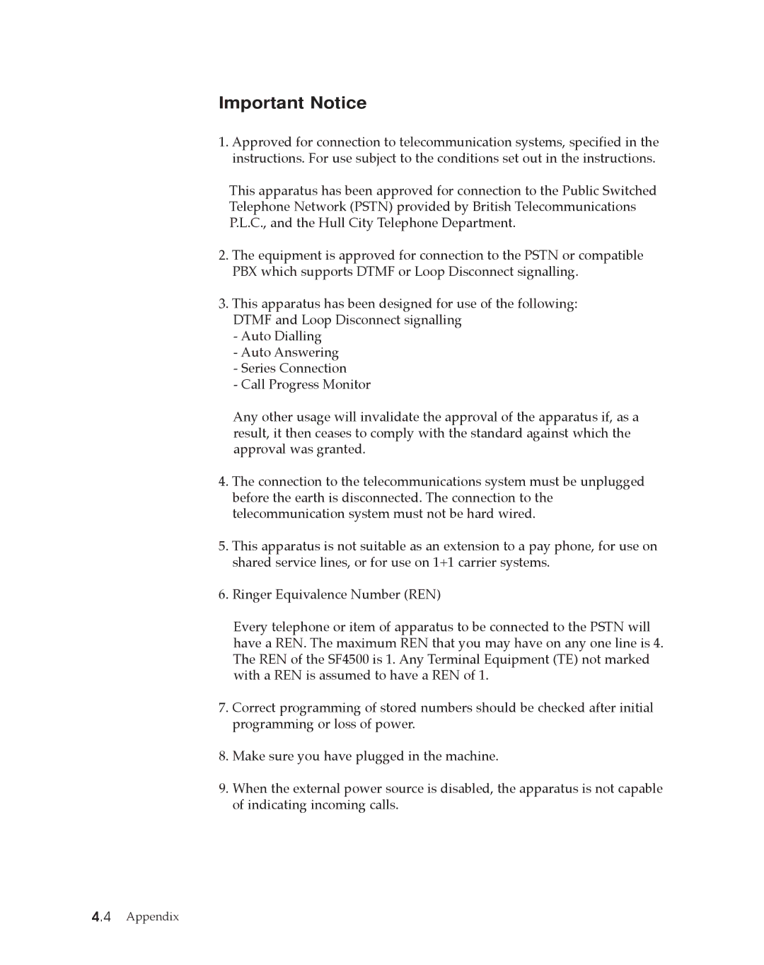 Samsung SF4500 manual Important Notice 