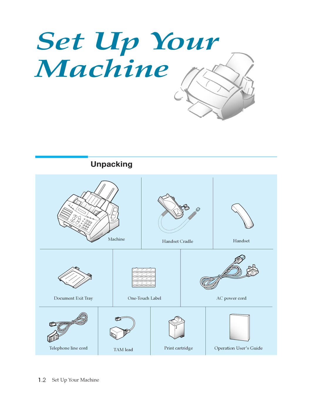 Samsung SF4500 manual Set Up Your Machine, Unpacking 