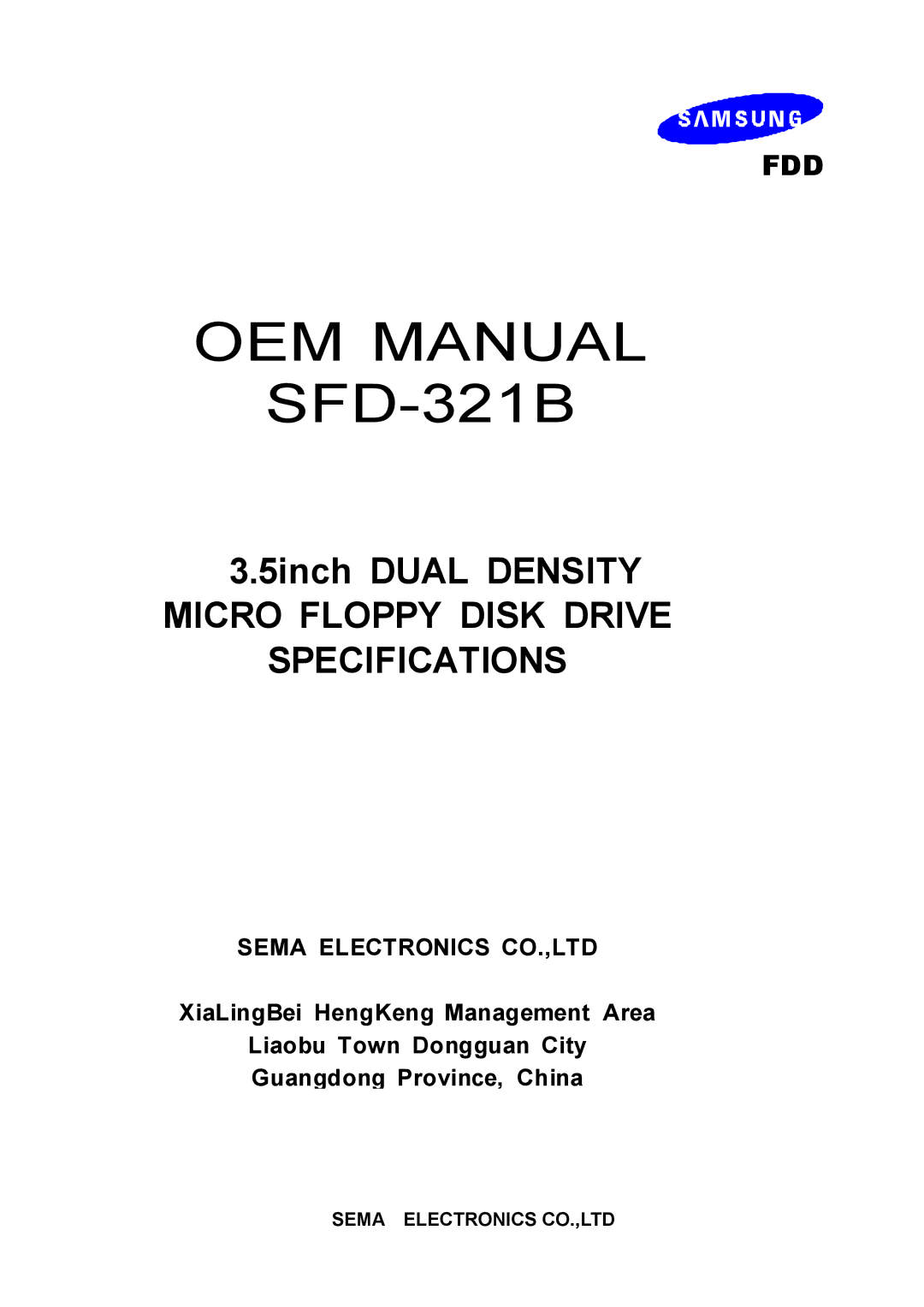 Samsung SFD-321B specifications OEM Manual 