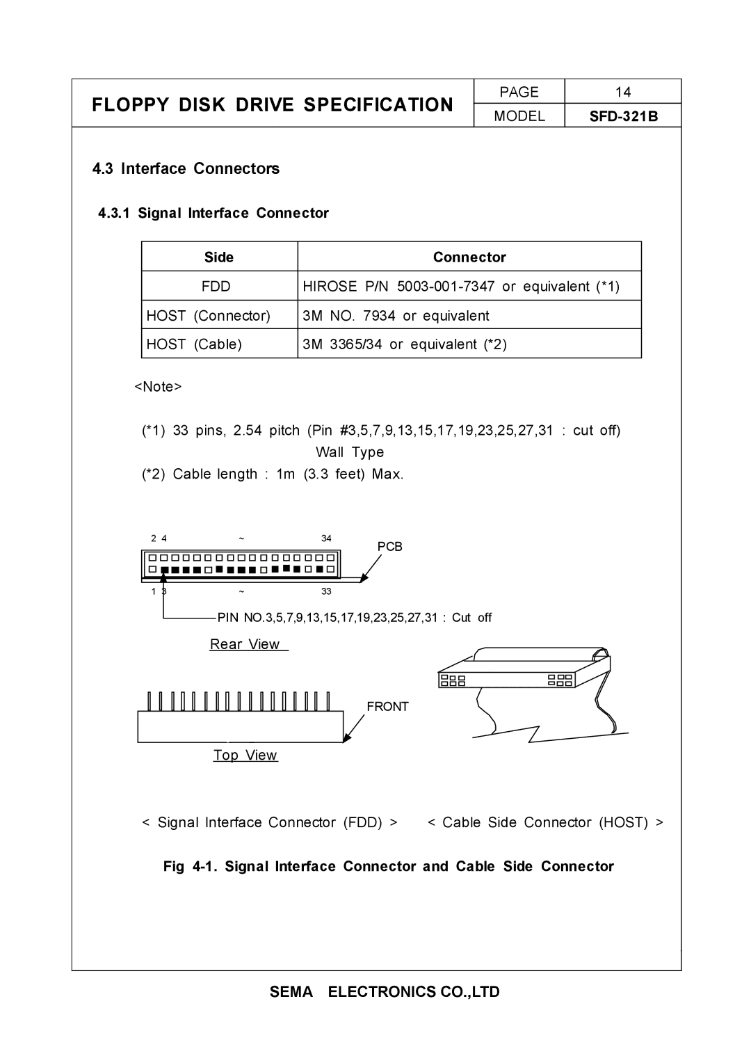 Samsung SFD-321B specifications Interface Connectors, Signal Interface Connector Side 