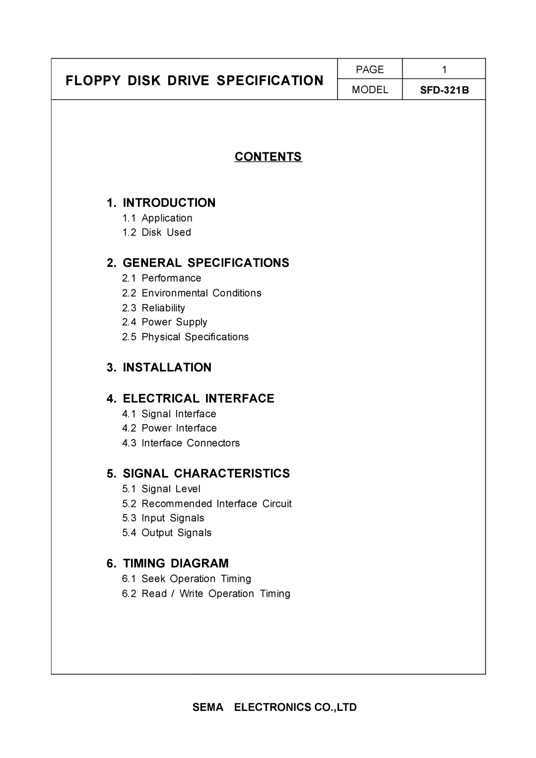 Samsung SFD-321B specifications Floppy Disk Drive Specification 