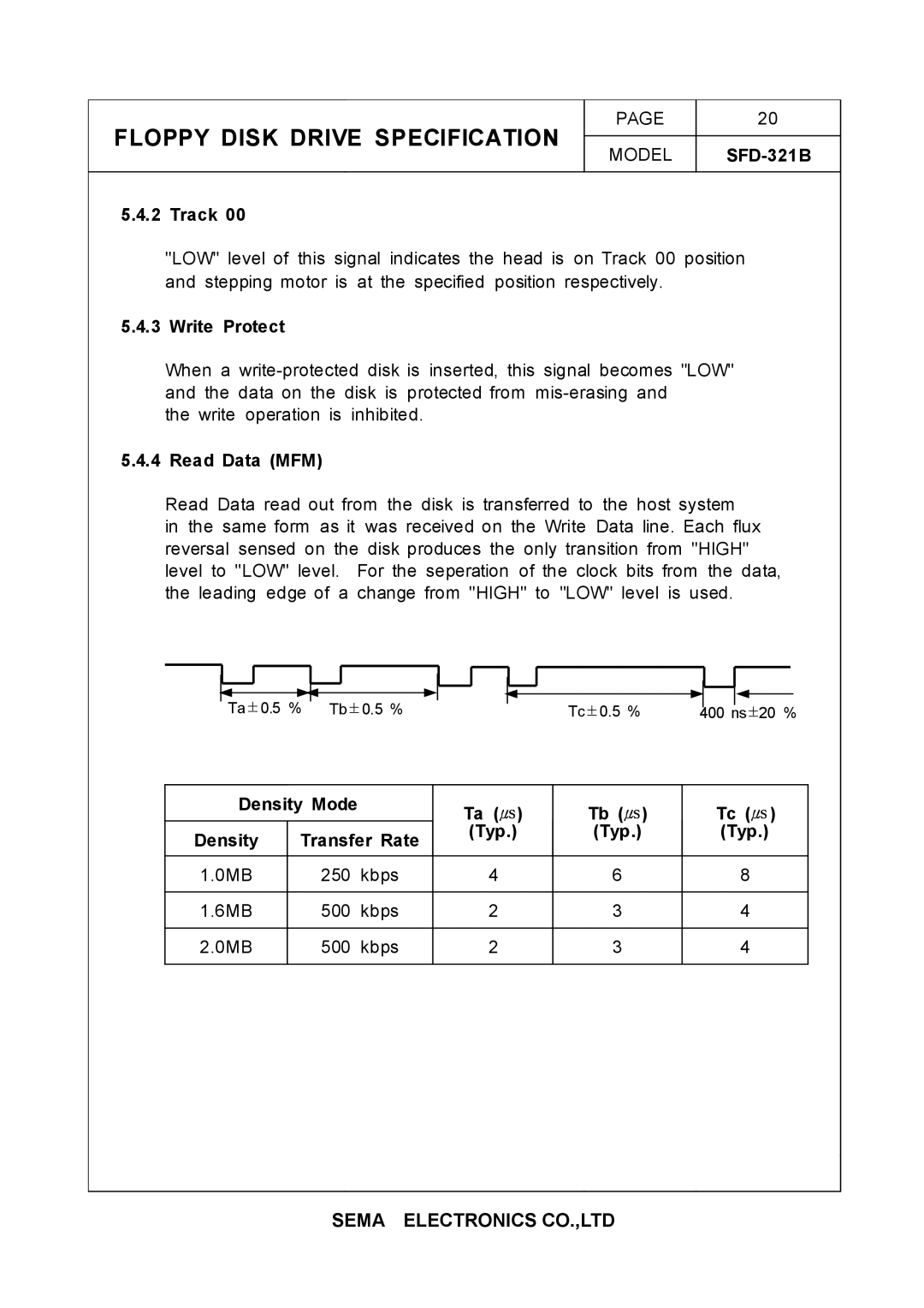 Samsung SFD-321B specifications Track, Write Protect, Read Data MFM 