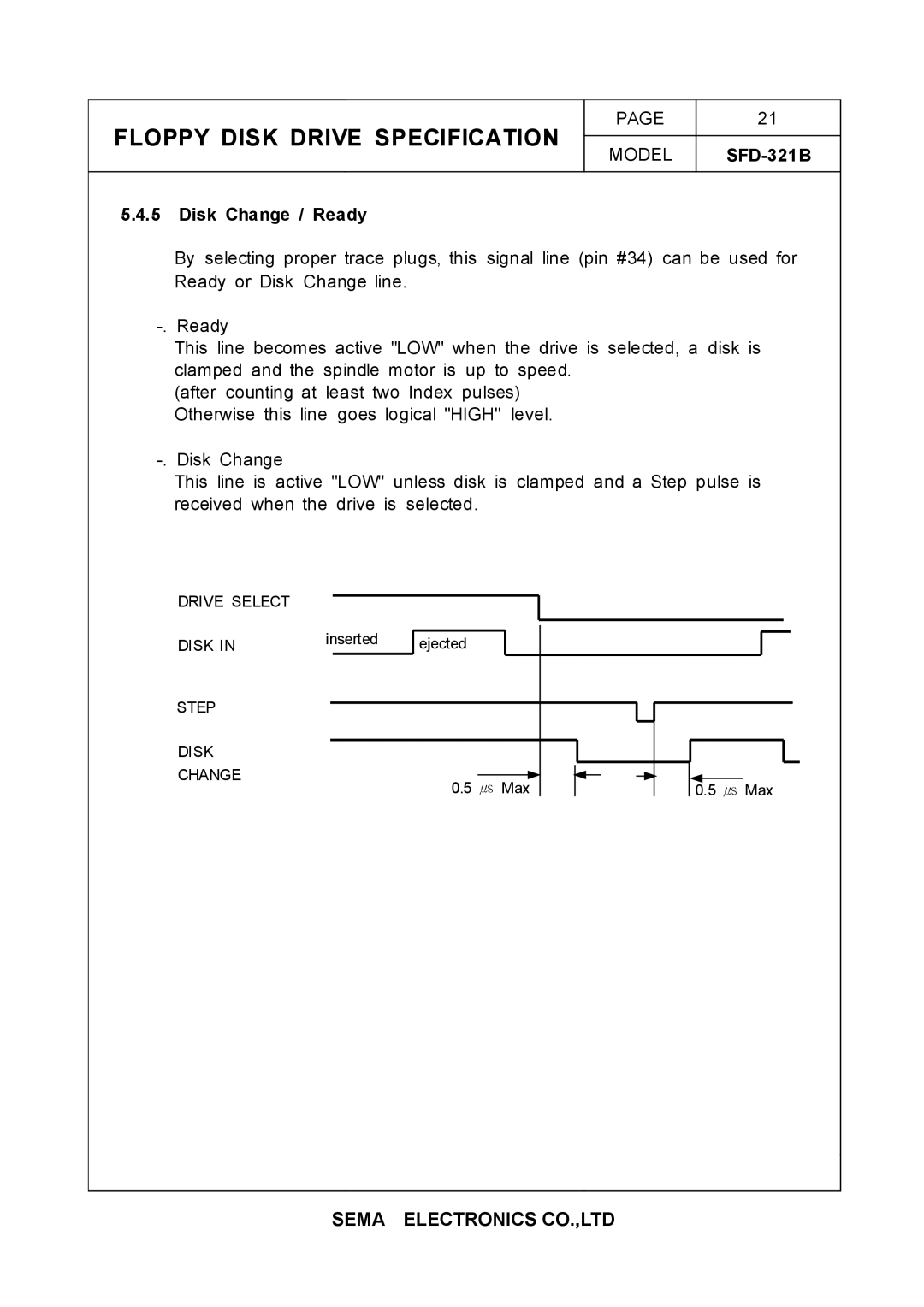 Samsung SFD-321B specifications Disk Change / Ready 