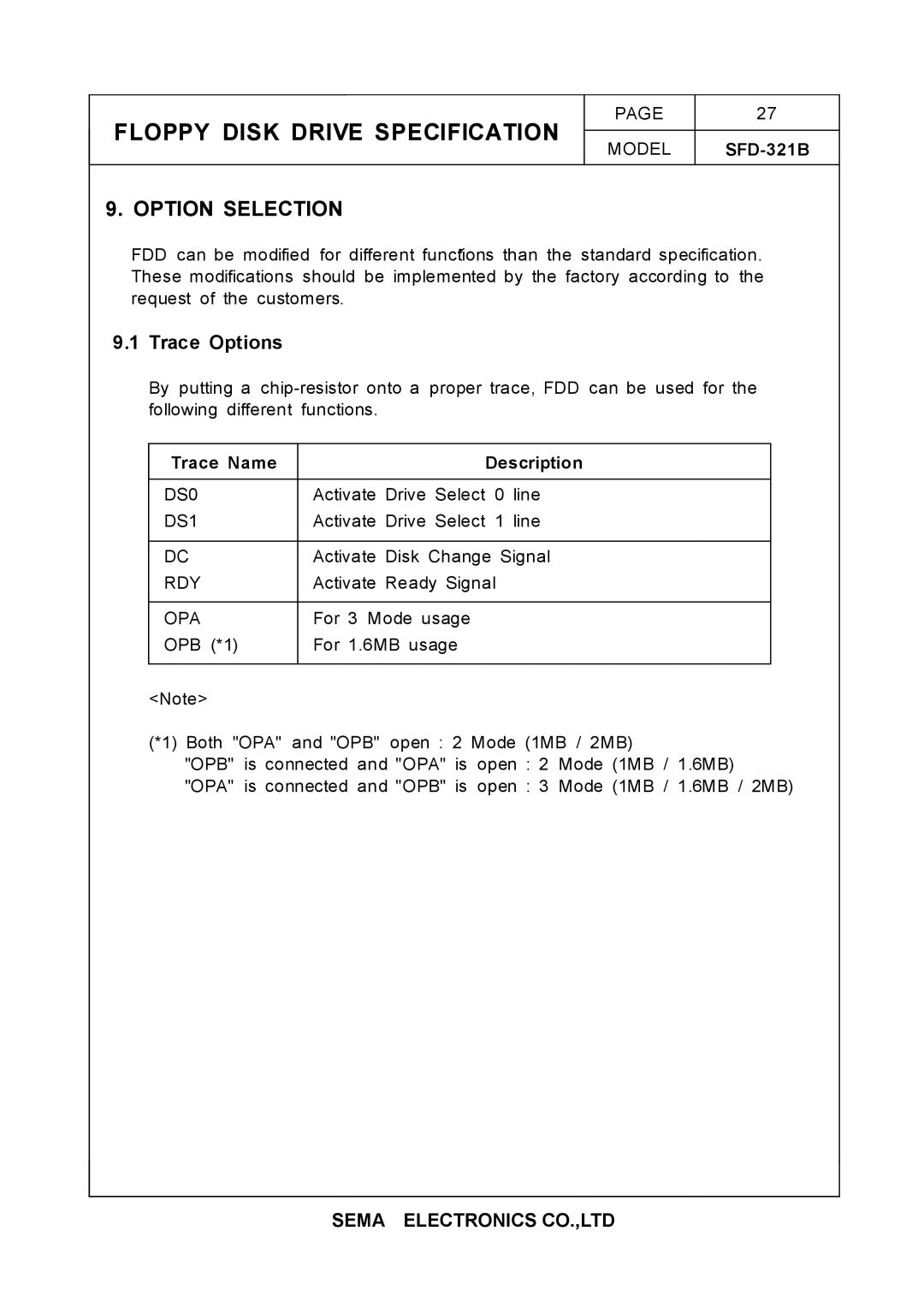 Samsung SFD-321B specifications Trace Options, Trace Name Description 