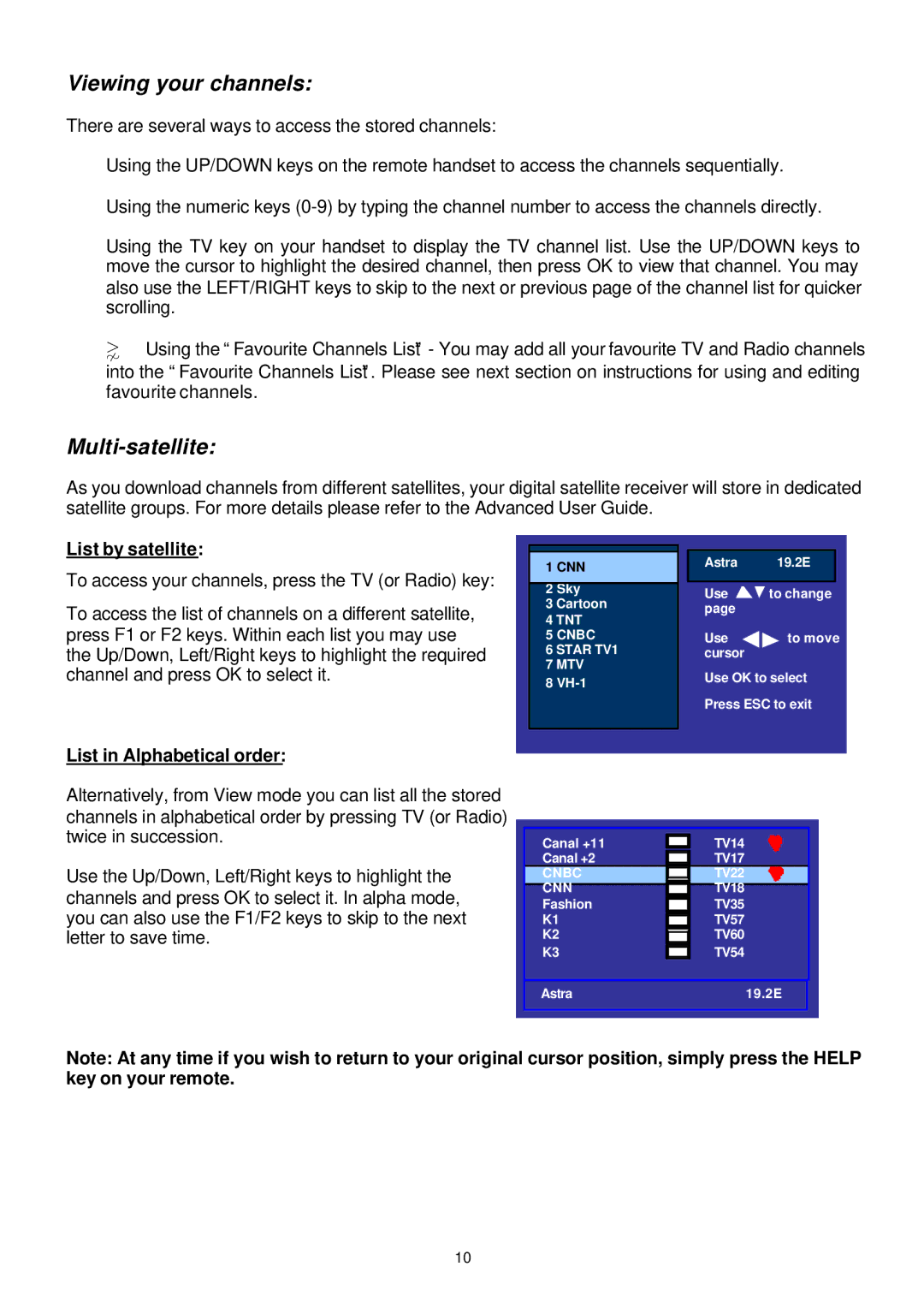 Samsung SFT-202 instruction manual Viewing your channels, Multi-satellite, List by satellite, List in Alphabetical order 