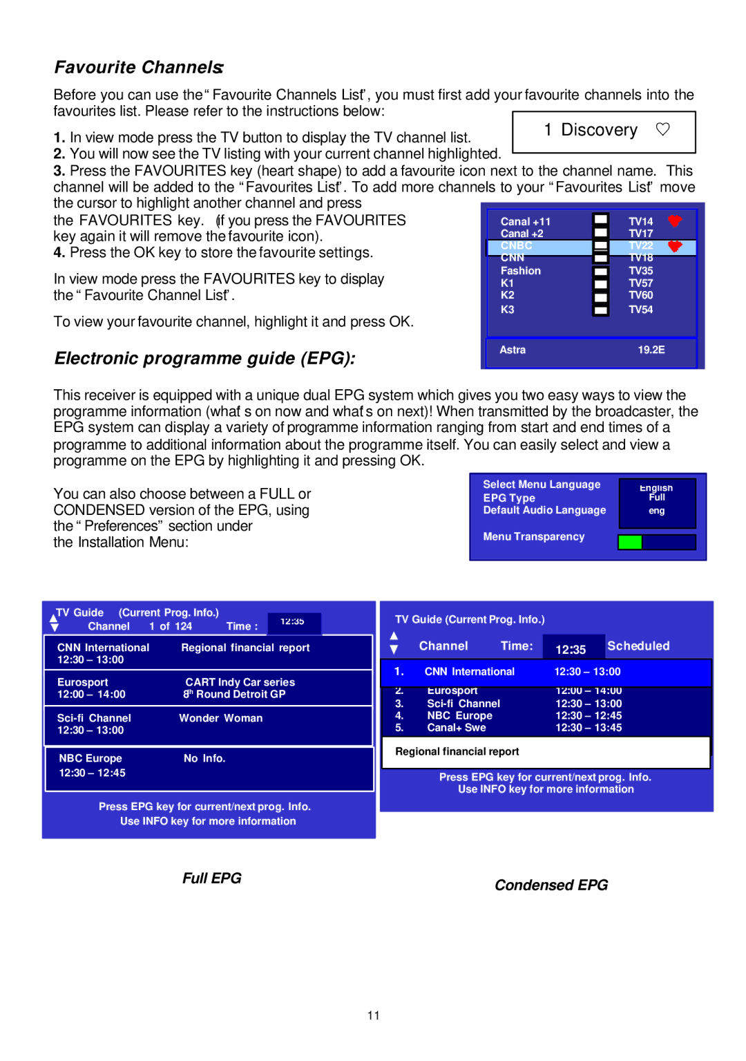 Samsung SFT-202 instruction manual Favourite Channels, Electronic programme guide EPG 