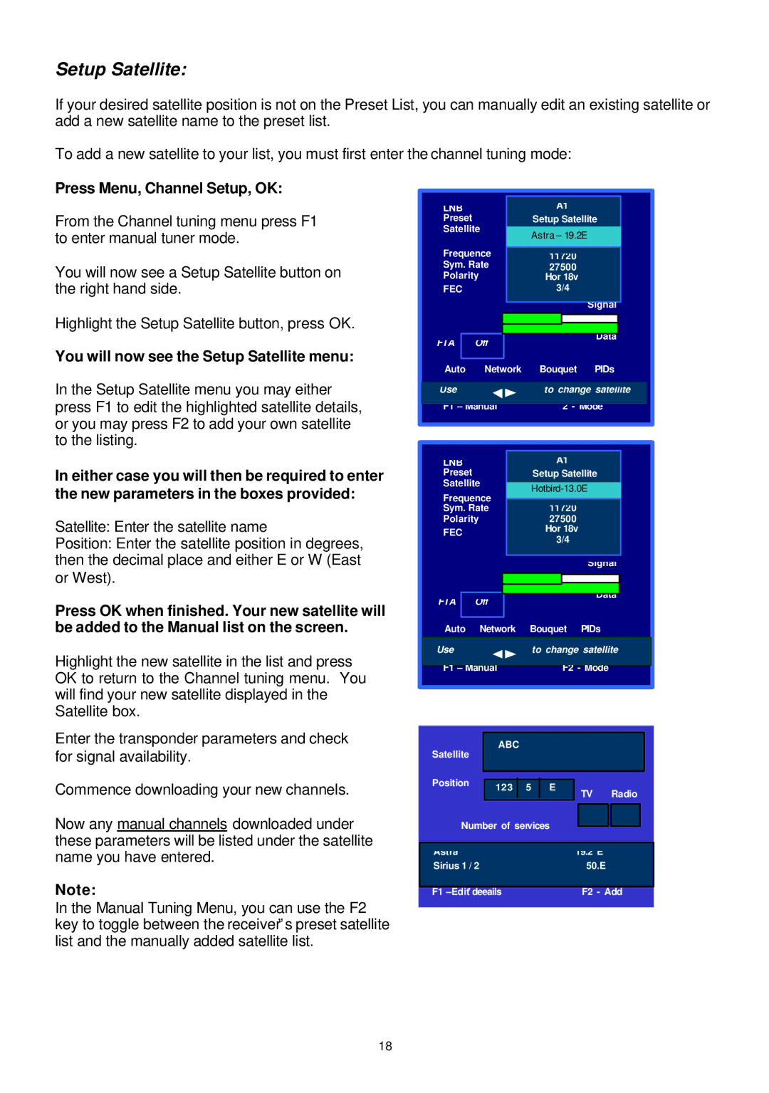 Samsung SFT-202 instruction manual Press Menu, Channel Setup, OK, You will now see the Setup Satellite menu 