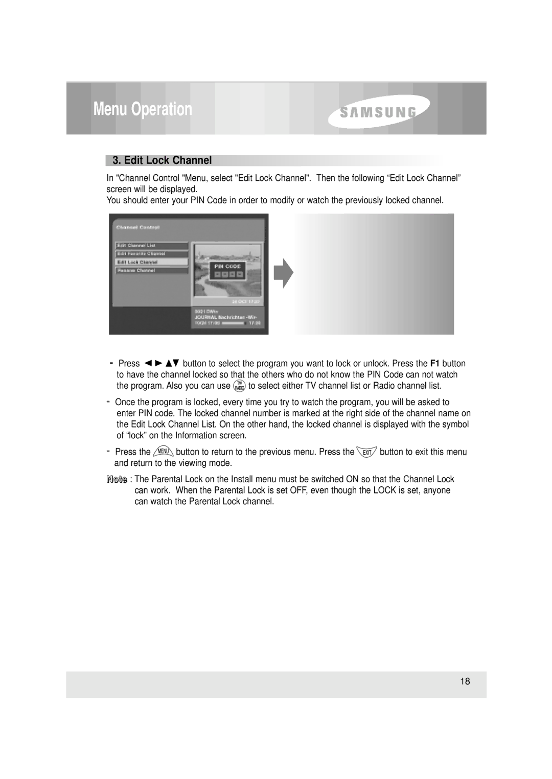 Samsung SCI-503, SFT-503 manual Edit Lock Channel 