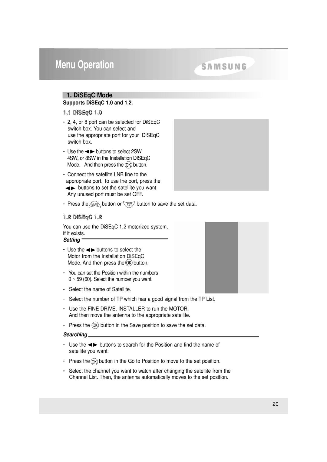 Samsung SCI-503, SFT-503 manual DiSEqC Mode, Supports DiSEqC 1.0 