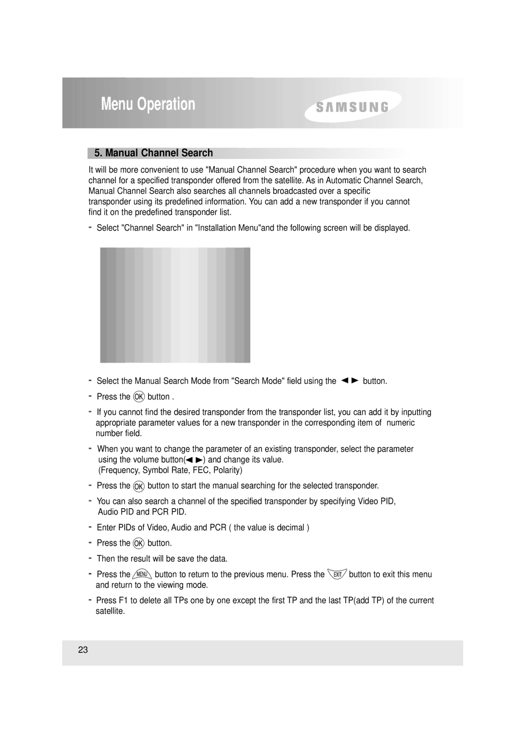 Samsung SFT-503, SCI-503 manual Manual Channel Search 