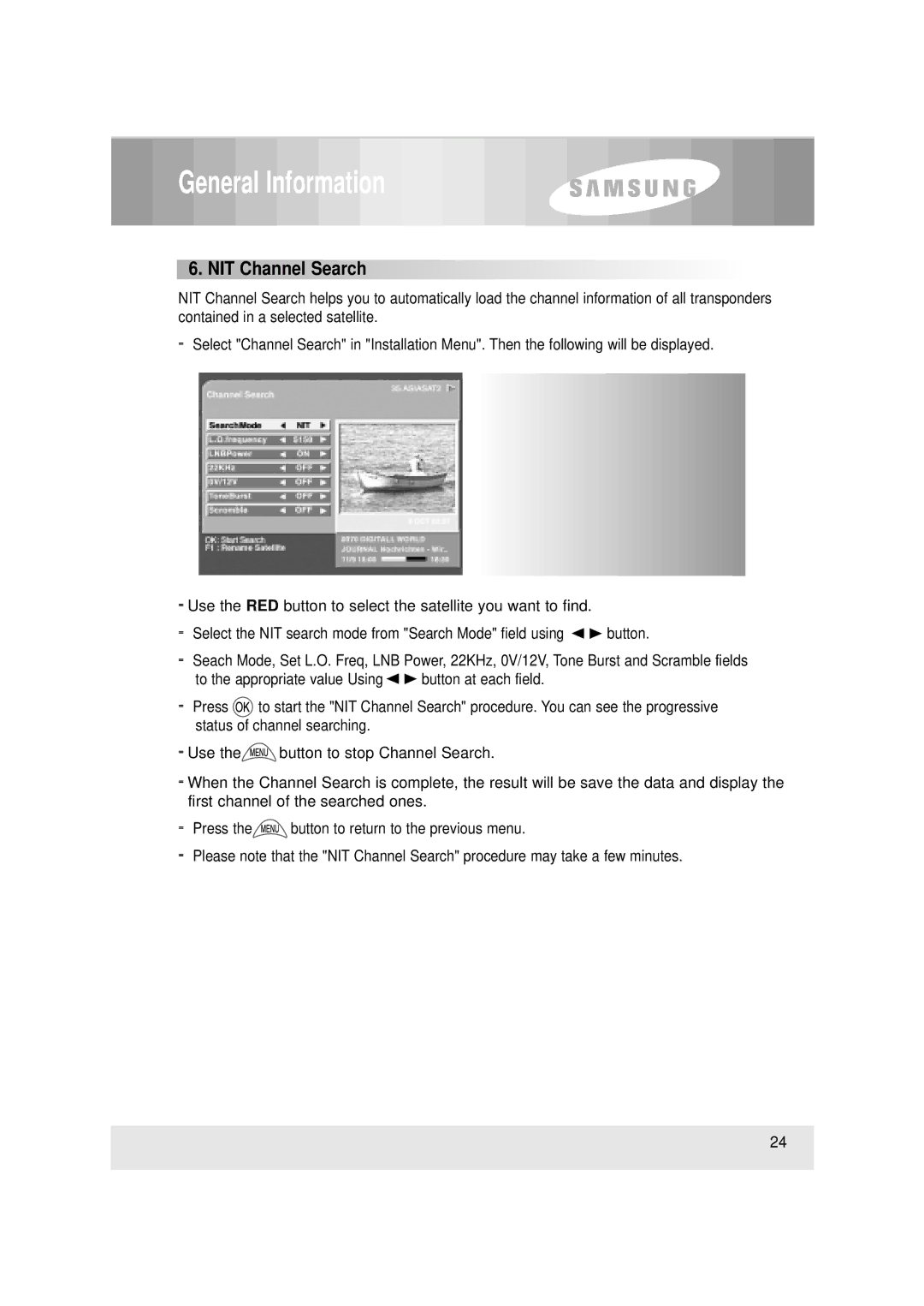 Samsung SCI-503, SFT-503 manual General Information, NIT Channel Search 