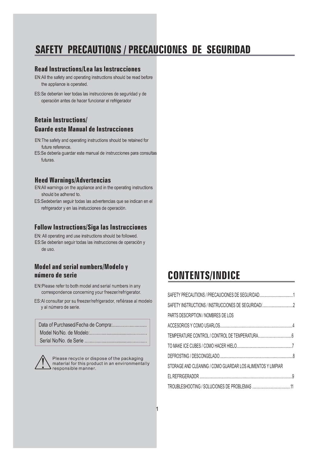 Samsung SG06BCSWHL/JUM, SG06BCSWHL/ABW, SG06BCNBHL/FMC, SG06BCSWHL/ZAM, SG06BCSWHL/SAH, SG06BCSWHL/FMC manual Contents/Indice 