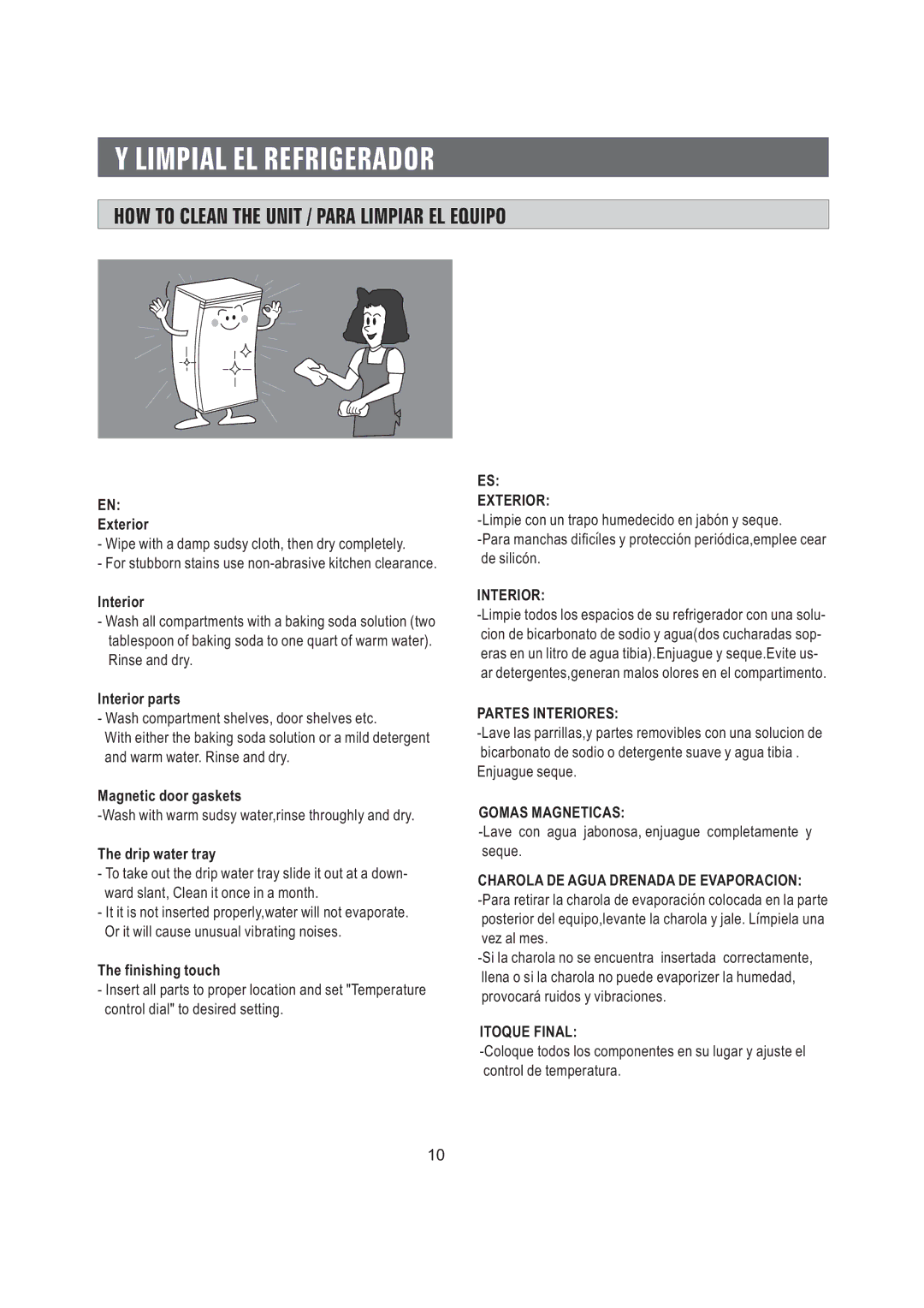 Samsung SG06BCSWHL/ABW manual Limpial EL Refrigerador, HOW to Clean the Unit / Para Limpiar EL Equipo 