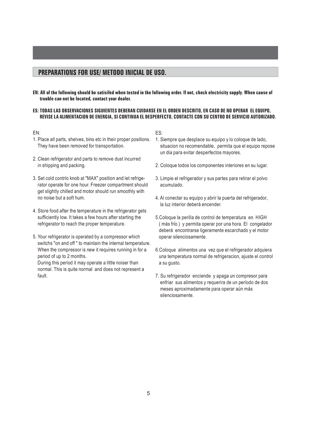 Samsung SG06BCSWHL/ABW manual Preparations for USE/ Metodo Inicial DE USO 