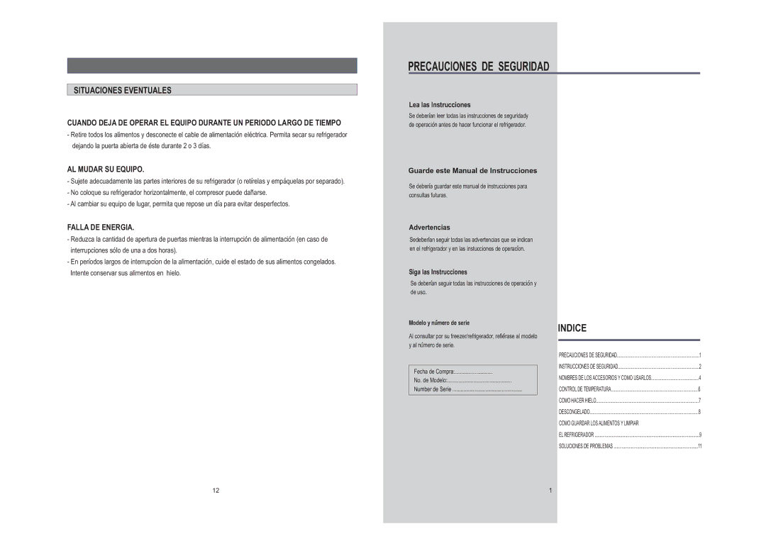 Samsung SG12DCGWQN/JMP manual Guarde este Manual de Instrucciones, AL Mudar SU Equipo, Falla DE Energia, Advertencias 