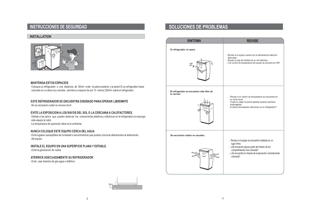 Samsung SG12BCSWHL/AFR, SG12BCSWHL/ABW, SG12BCSWQN/JMP manual Instrucciones DE Seguridad, Installation, Sintoma Revise 