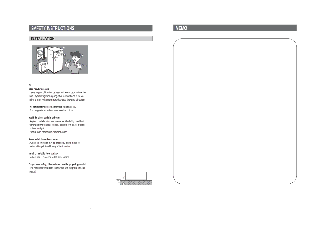 Samsung SG15DCGWQL/SUT, SG12BCSWQL/SUT, SG12BCSWHL/ABW, SG06BCSWHL/ABW, SG12BCSWQN/JMP Safety Instructions Memo, Installation 