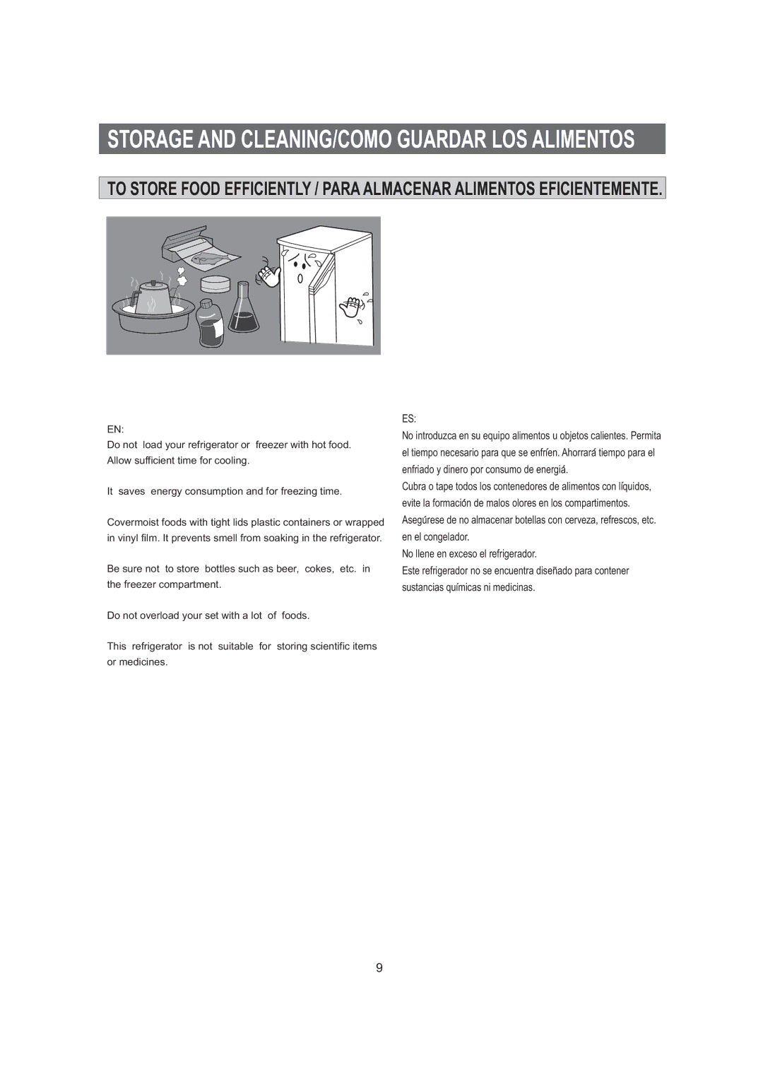 Samsung SG12BCSWHL/AFR, SG12BCSWQL/SUT, SG12BCSWHL/ABW, SG06BCSWHL/ABW manual Storage and CLEANING/COMO Guardar LOS Alimentos 