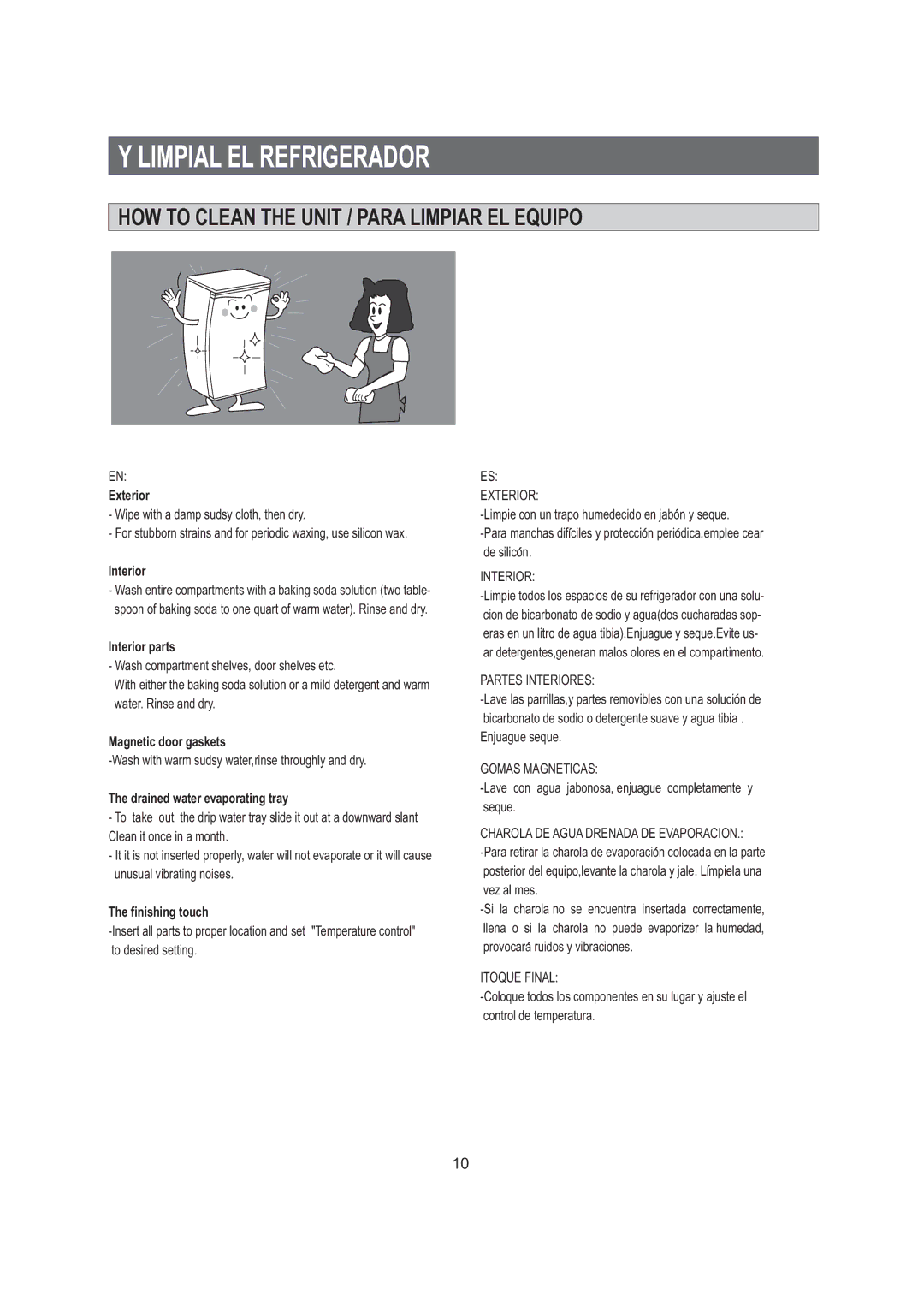 Samsung SG12GCGWQN/XEE, SG12BCSWQL/SUT, SG12BCSWHL/ABW, SG06BCSWHL/ABW manual HOW to Clean the Unit / Para Limpiar EL Equipo 