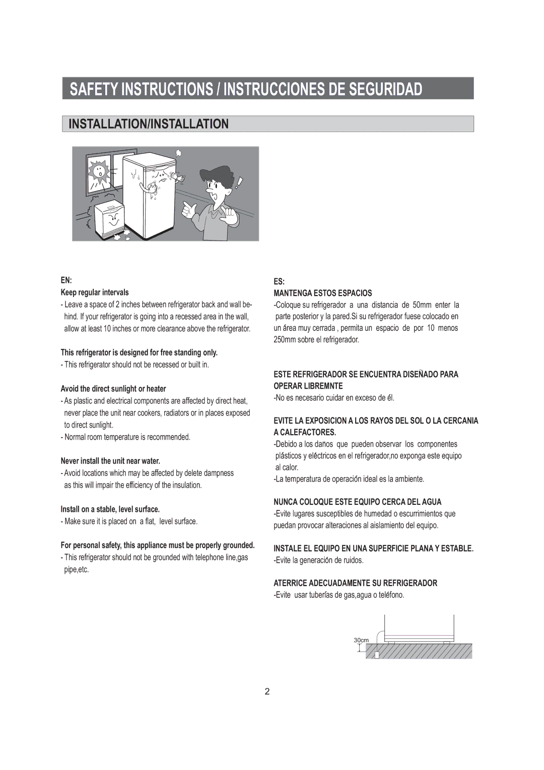 Samsung SG15DCGWQL/SUT, SG12BCSWQL/SUT Installation/Installation, This refrigerator is designed for free standing only 